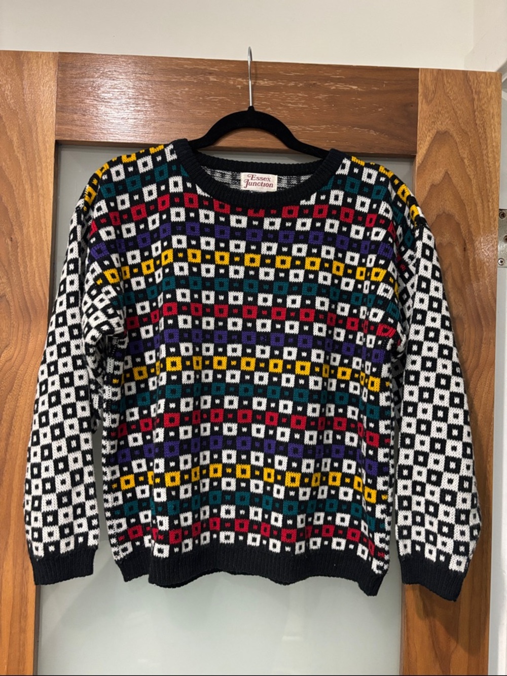 Vintage Essex Junction Geometric Colorblock Knit Sweater